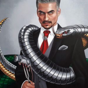 hombre con traje envuelto por una serpiente